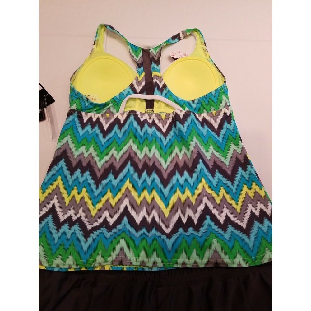 Zero Xposur Women's 2pc Gray Yellow Green Teal Swimsuit Beachy Coastal Modest - Picture 3 of 9